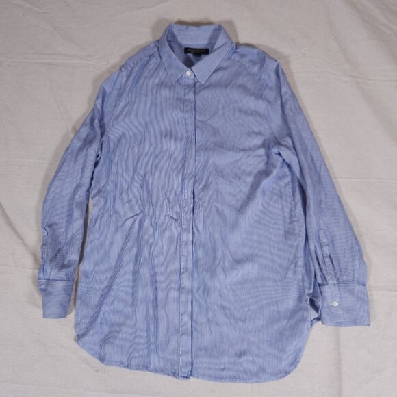 Banana Republic Parker Tunic Fit Hidden Button Shirt Womens Medium Striped - Picture 9 of 16